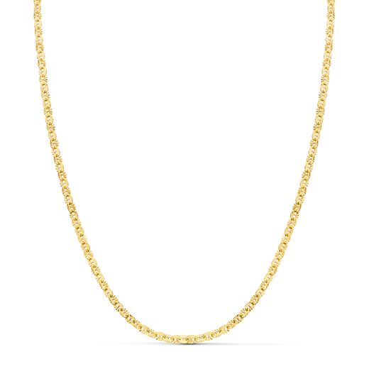 18K Cadena Oro Amarillo Forzada Hueca Eslabon Tallado Largo 40Cm Ancho 2 Mm