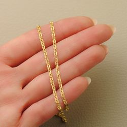 18K Cadena Oro Amarillo Forzada Hueca Eslabon Tallado Largo 45Cm Ancho 2 Mm
