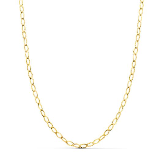 18K Cadena Oro Amarillo Forzada Tallada Hueca Largo 40Cm Ancho 2.5 Mm