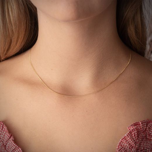 18K Cadena Oro Amarillo Maciza Barbada 40Cm 1 Mm
