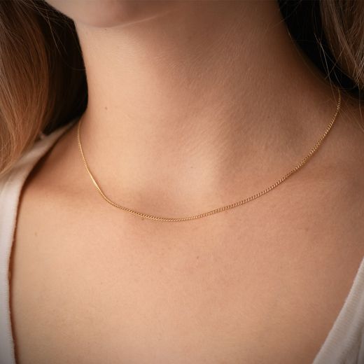 18K Cadena Oro Amarillo Maciza Barbada 40Cm 1.2 Mm