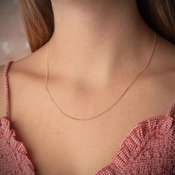 18K Cadena Oro Amarillo Maciza Barbada 45Cm 1 Mm