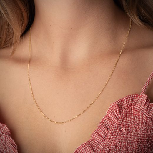 18K Cadena Oro Amarillo Maciza Barbada 50Cm 1 Mm