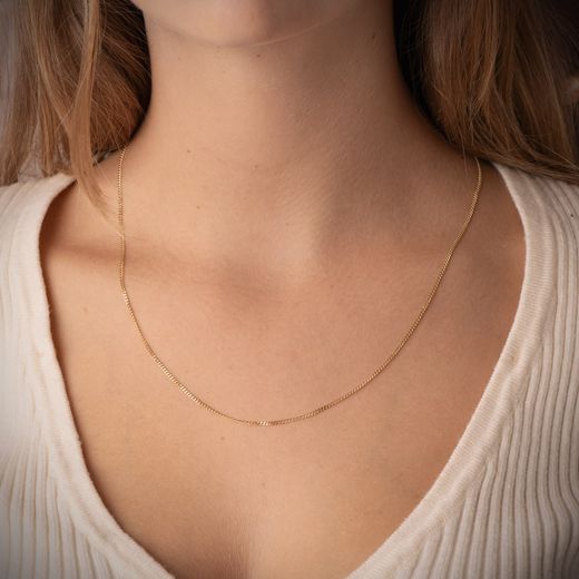 18K Cadena Oro Amarillo Maciza Barbada 50Cm Ancho 1.2 Mm