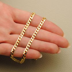 18K Cadena Oro Amarillo Maciza Barbada Largo 60Cm Ancho 3.75 Mm