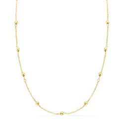 18K Cadena Oro Amarillo Maciza Forzada Con Bolas Lisas 3 Mm Largo 45Cm