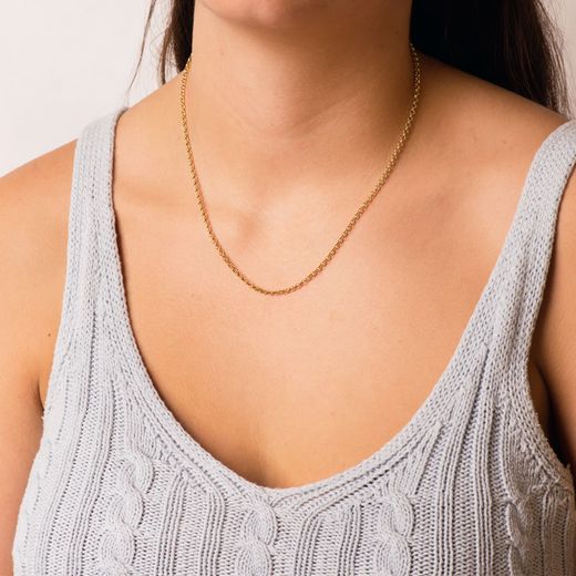 18K Cadena Oro Amarillo Rolo Hueca Ancho: 2.5Mm Largo: 45Cm Cierre Reasa