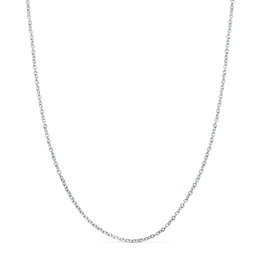 18K Cadena Oro Blanco Forzada Maciza Ancho: 1Mm Largo: 45Cm