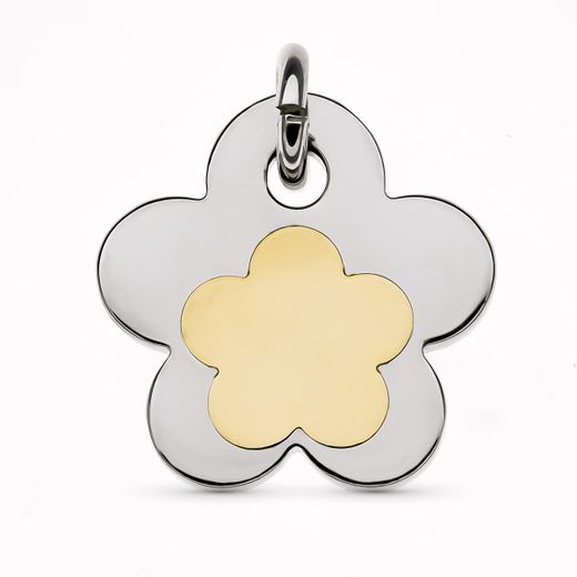 18K Colgante Acero Y Oro Amarillo Flor