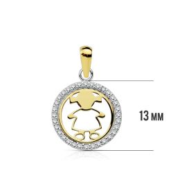 18K Colgante Bicolor Niña Circonita 13 Mm