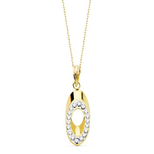 18K Colgante Bicolor Oval Circonita Con Cadena