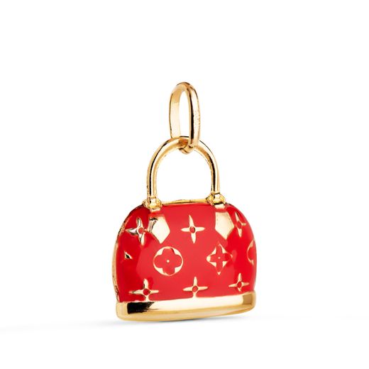 18K Colgante Charm Oro Amarillo Bolso Con Esmalte Rojo. Medida: 15 X 12,5 Mm