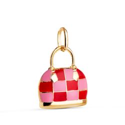18K Colgante Charm Oro Amarillo Bolso Con Esmalte Rojo Y Rosa. Medida: 15 X 12,5 Mm