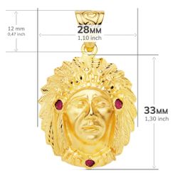 18K Colgante Colgante Indio Americano Oro Amarillo. 33 X 28 Mm