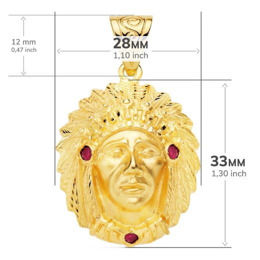 18K Colgante Colgante Indio Americano Oro Amarillo. 33 X 28 Mm