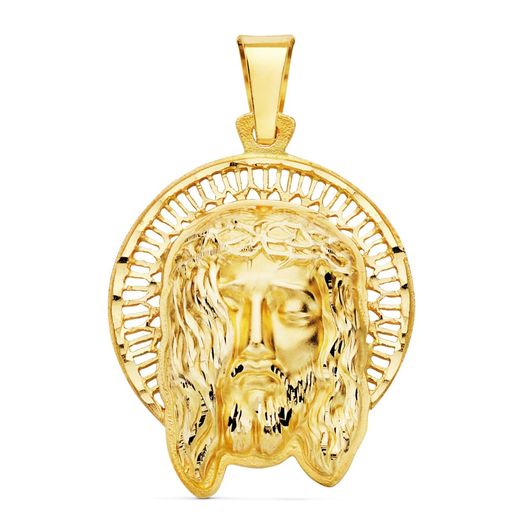 18K Colgante Colgante Oro Amarillo Cabeza De Cristo Orla 29X25 Mm