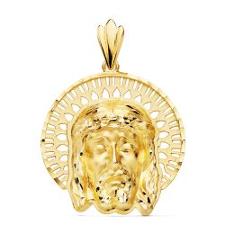 18K Colgante Colgante Oro Amarillo Cabeza De Cristo Orla 31X31 Mm