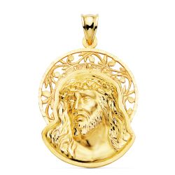 18K Colgante Colgante Oro Amarillo Cabeza De Cristo Orla 32X26 Mm