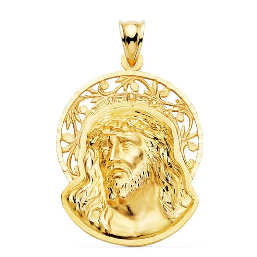 18K Colgante Colgante Oro Amarillo Cabeza De Cristo Orla 32X26 Mm