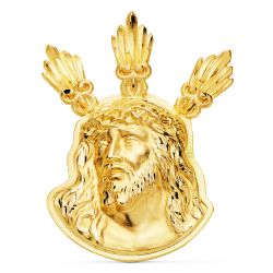 18K Colgante Colgante Oro Amarillo Cabeza De Cristo Potencias 38X29 Mm