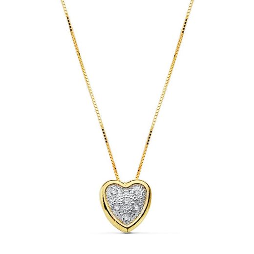 18K Colgante Corazon Cadena Oro Bicolor 42Cm