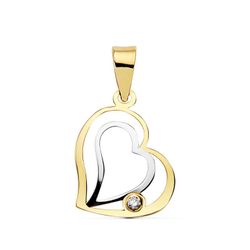 18K Colgante Corazon Oro Bicolor 16X14 Mm Y Circonita
