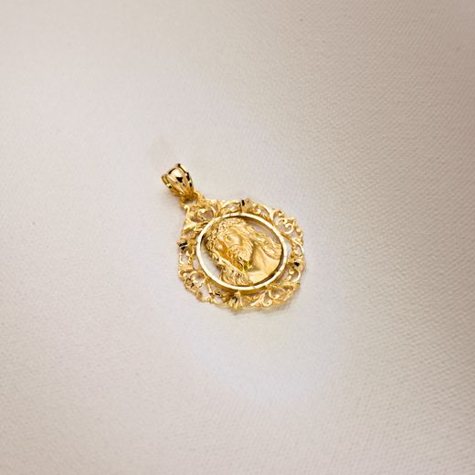 18K Colgante Cristo Oro Amarillo Estampado Cerco. 32X29 Mm