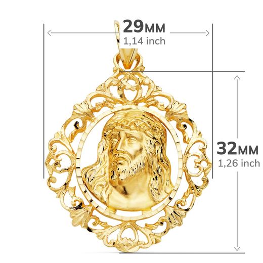 18K Colgante Cristo Oro Amarillo Estampado Cerco. 32X29 Mm