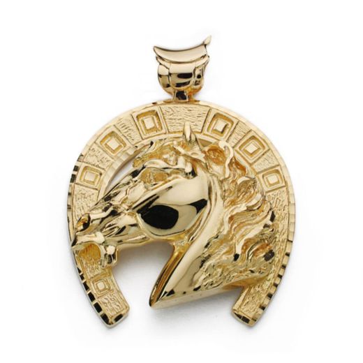 18K Colgante De Herradura Con Caballo Oro Amarillo 50X44 Mm