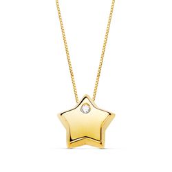 18K Colgante Estrella Circonita Cadena Oro Amarillo 42Cm