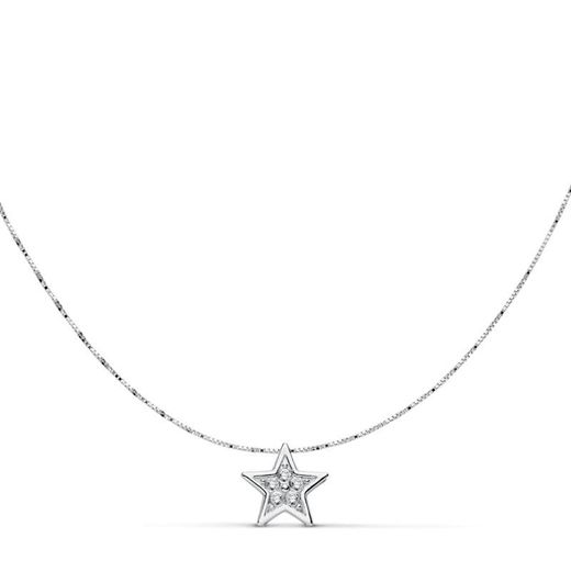 18K Colgante Estrella Oro Bicolor 6X6 Mm Cadena 42Cm