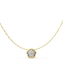 18K Colgante Flor 8X8 Mm Cadena Oro Bicolor 42Cm