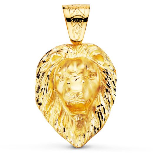 18K Colgante Leon Gigante Tallado Oro Amarillo 66X56 Mm