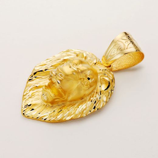 18K Colgante Leon Gigante Tallado Oro Amarillo 66X56 Mm