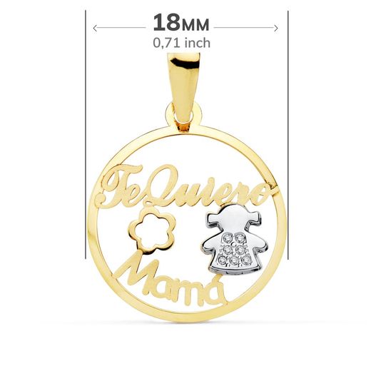 18K Colgante Mama Bicolor Niña Y Flor 18 Mm