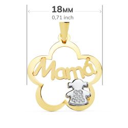 18K Colgante Mama Flor Bicolor Niña 18 Mm