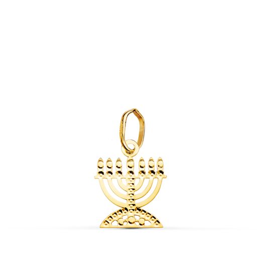 18K Colgante " Menorah " Candelabro De Los 7 Brazos Oro Amarillo Tallado 12 X 10 Mm