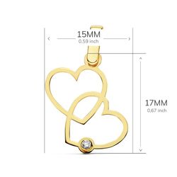 18K Colgante Oro Amarillo 2 Corazones 17X15 Mm