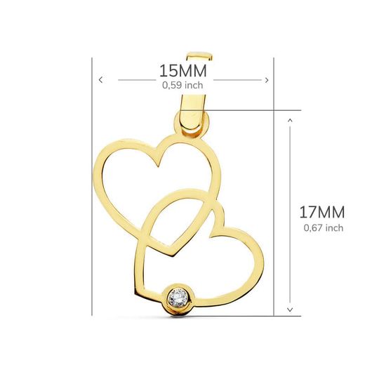 18K Colgante Oro Amarillo 2 Corazones 17X15 Mm
