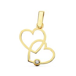 18K Colgante Oro Amarillo 2 Corazones 17X15 Mm