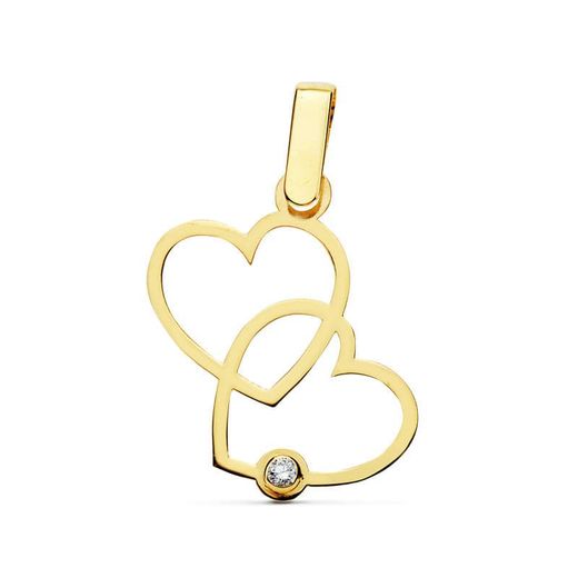 18K Colgante Oro Amarillo 2 Corazones 17X15 Mm
