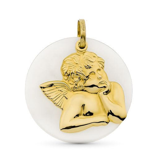 18K Colgante Oro Amarillo Angel Nacar 27 Mm