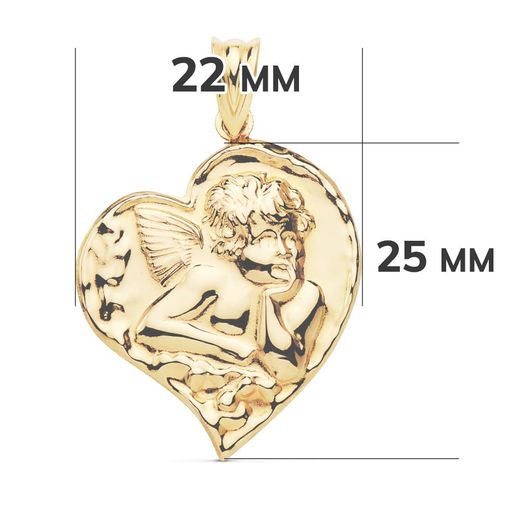 18K Colgante Oro Amarillo Angelito Corazon 25X22 Mm