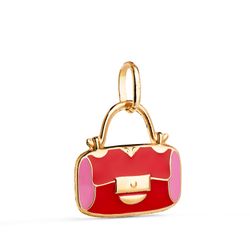 18K Colgante Oro Amarillo Bolso Con Esmalte Rosa Y Rojo. Medida: 14 X 13 Mm