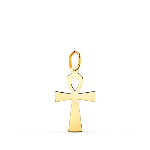 18K Colgante Oro Amarillo Brillo Cruz De La Vida 18 X 10 Mm