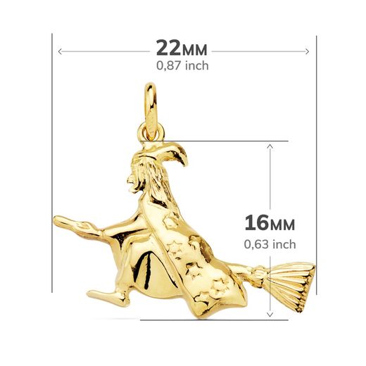 18K Colgante Oro Amarillo Bruja 22X16 Mm
