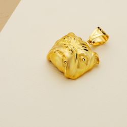 18K Colgante Oro Amarillo Cabeza Bulldog Ingles Tallada 27X31 Mm