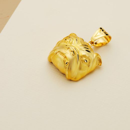 18K Colgante Oro Amarillo Cabeza Bulldog Ingles Tallada 27X31 Mm