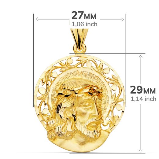 18K Colgante Oro Amarillo Cabeza De Cristo Aureola 29X27 Mm