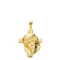 18K Colgante Oro Amarillo Cabeza De Cristo Con Cruz. 26X18 Mm 2.40 Grs